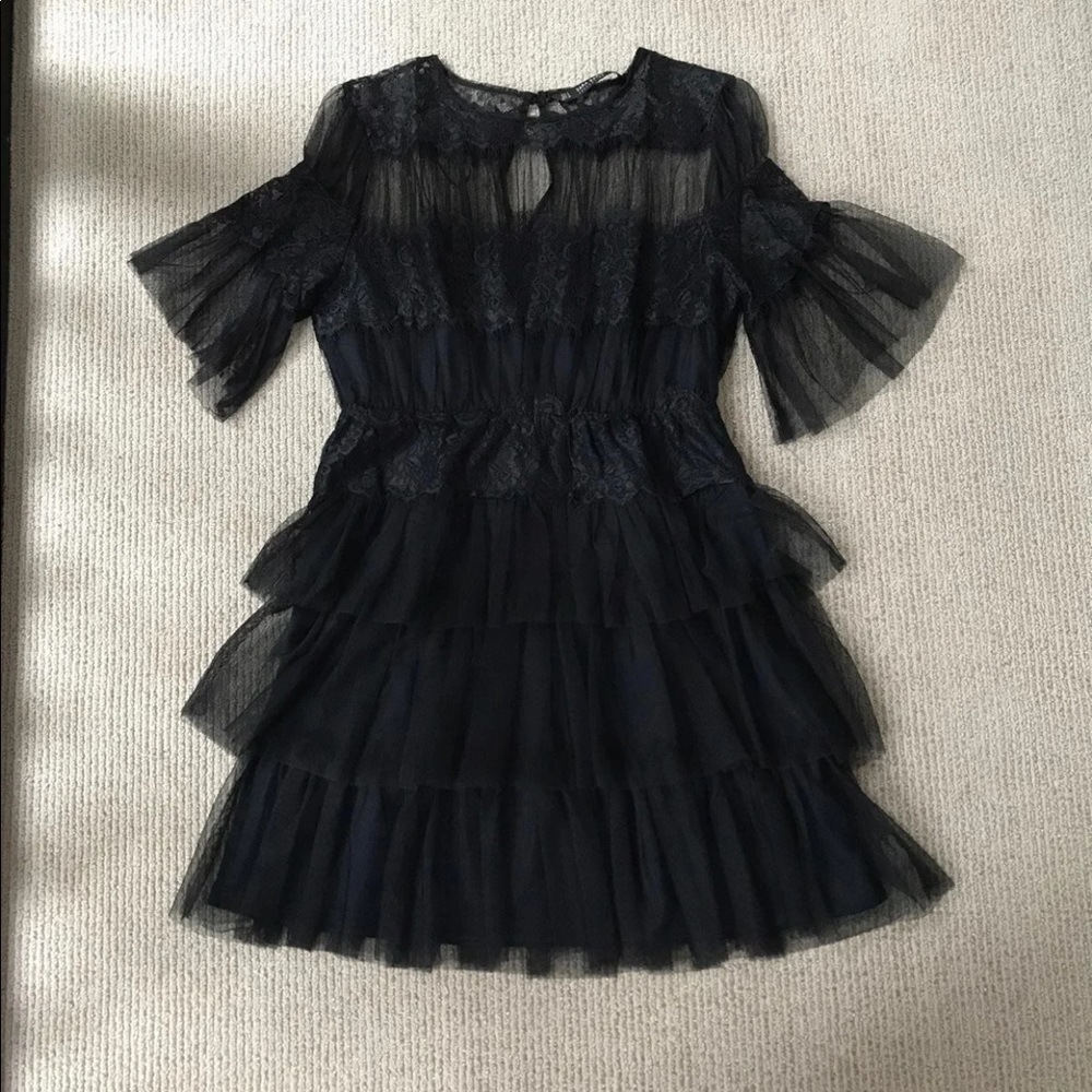 ZARA Sz Small Black Tulle and Lace Dress